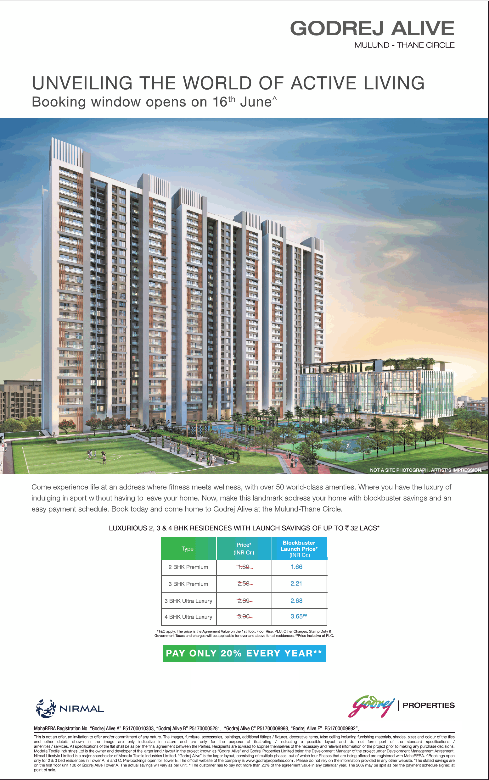 Book 2, 3, 4 bhk with launch savings up to 32 lacs at Godrej Alive in Mumbai